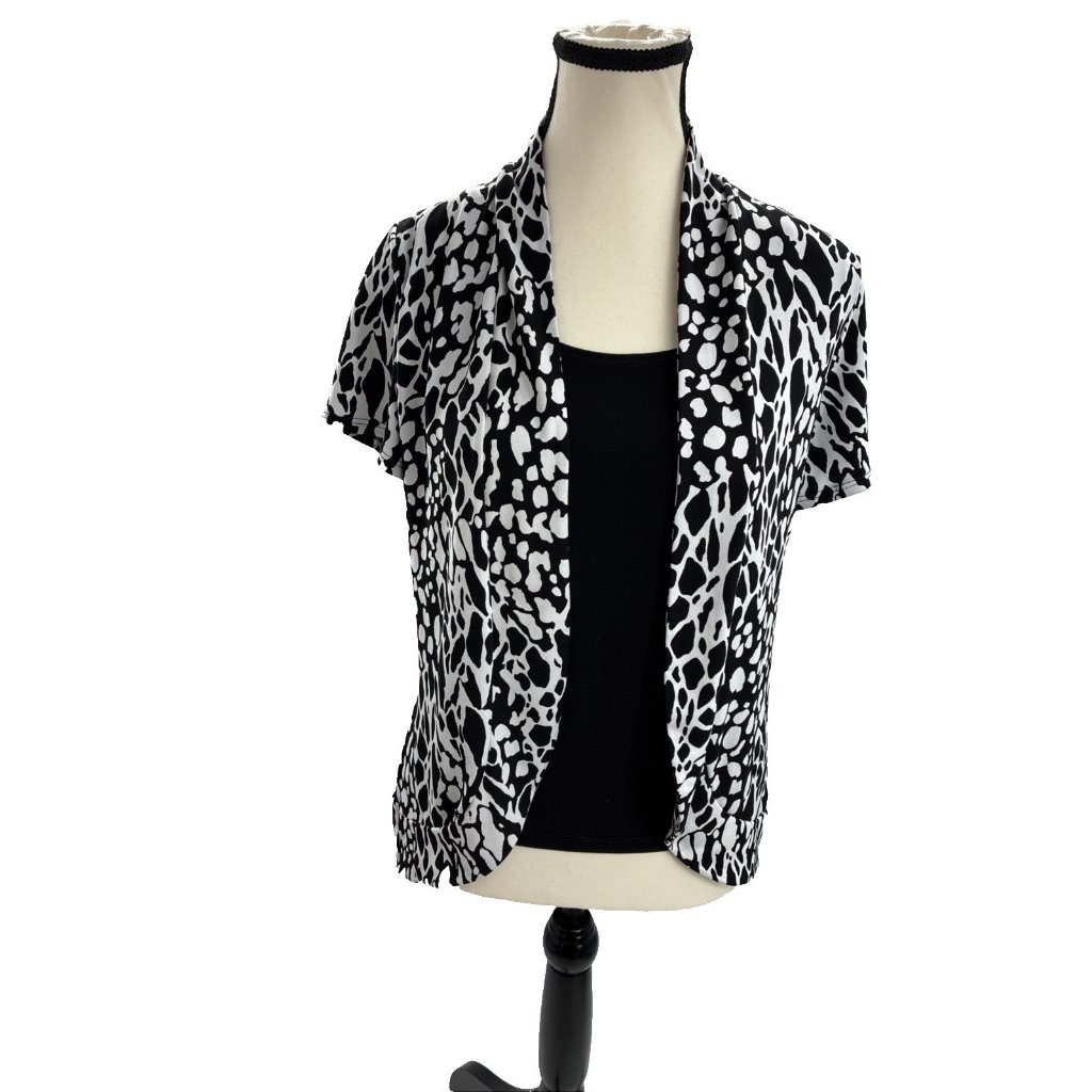 Christopher & Banks Womens Size M Black White Animal Print 2 In 1 Top Blouse